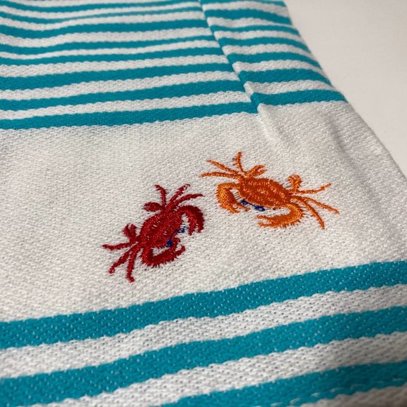 Striped Blue Kitchen Hand Towel Crabs - Picture 2 of 10